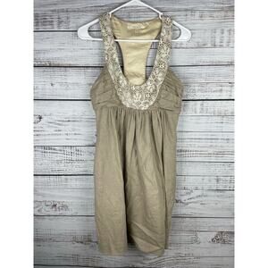 Molly New York Mini Dress Linen Tan Empire Shimmer Formal Y2K Coastal Wedding 2